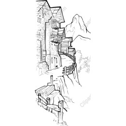 Mountain Village Line Art