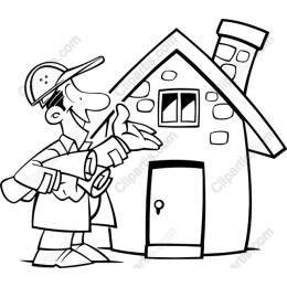 Cheerful Builder with House