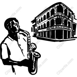 Jazz Harmony: Saxophone Player with Architectural Detail