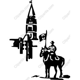 Silhouette of a Horseman by a Historic Tower