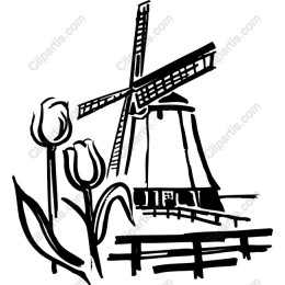 Classic Dutch Windmill and Tulip