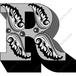 Ornate R Letter with Elegant Scrollwork