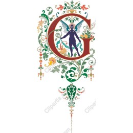 Ornate G with Angel and Floral Motifs