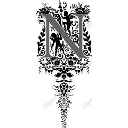 Ornate Letter N with Cherubs and Floral Patterns