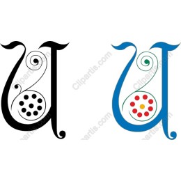 Ornate Letter U with Polka Dots