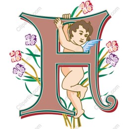 Whimsical Cherub on Letter H