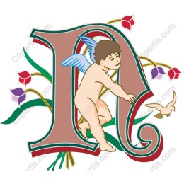 Whimsical Cherub & Floral Letter 'N'