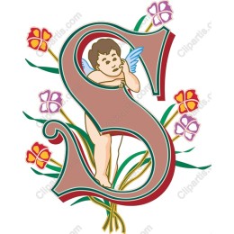 Whimsical S Letter Cherub Art