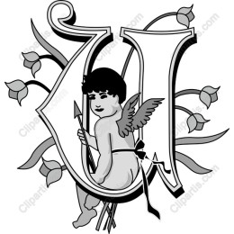 Vintage Cherub and Floral Letter U