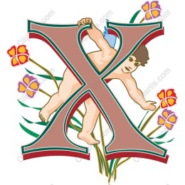 Whimsical Cherub with Floral Letter X
