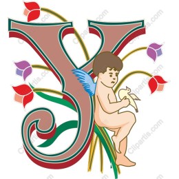 Whimsical Cherub and Floral Letter Y