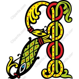 Stylized Letter R with Floral and Aquatic Accents