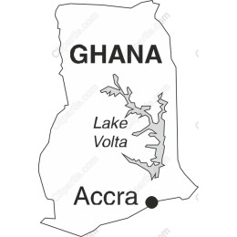 Ghana Map Outline with Accra and Lake Volta