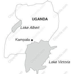Uganda Map with Lakes Albert and Victoria and Kampala