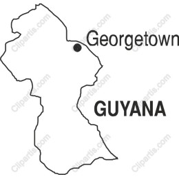 Guyana Outline Map with Georgetown
