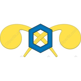 Blue and Yellow Emblem with Shield and Ribbons