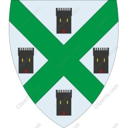 Heraldic Shield with Green Saltire and Towers