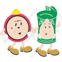 Whimsical Clock and Money Cartoon