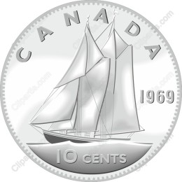 Canadian 10-Cent Coin Sailing Ship (1969)