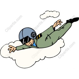 Cartoon Pilot Soaring Through Clouds