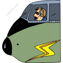 Cartoon Pilot in Cockpit.