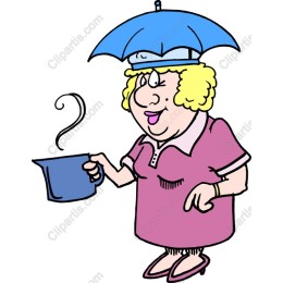 Cheerful Cartoon of a Woman with Umbrella Hat