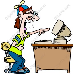 Energetic Cartoon Character at Computer