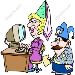 Whimsical Elderly Cartoon Computer Scene
