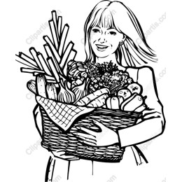 Joyful Woman with Fresh Produce Basket