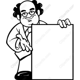 Cheerful Character with Blank Sign