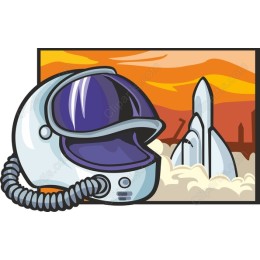 Astronaut Helmet and Rocket