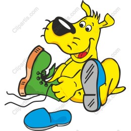 Playful Dog Tying Shoe
