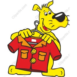 Cheerful Dog Holding Red Shirt