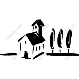 Rustic House & Trees Hand-Drawn