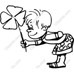 Cheerful Child Holding Four-Leaf Clover