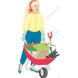 Cheerful Gardener with Wheelbarrow
