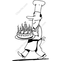 Cheerful Baker and Birthday Cake
