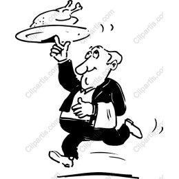 Cheerful Waiter with Chicken