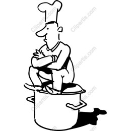 Whimsical Chef Sitting on Cooking Pot