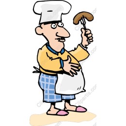 Jovial Chef Holding Sausage