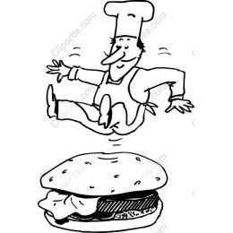 Whimsical Chef Jumping Over Burger