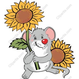 Cheerful Mouse with Sunflowers
