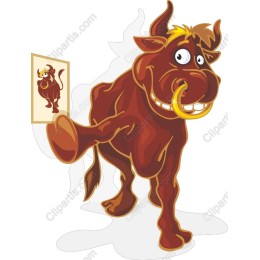 Playful Cartoon Brown Bull