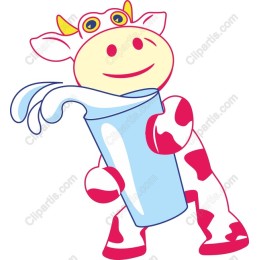 Cheerful Cow with Milk Glass