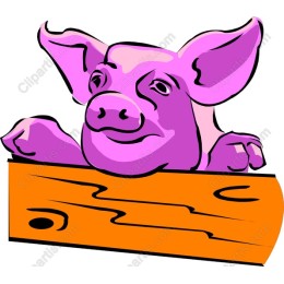 Playful Pig Peeking Over Wooden Sign