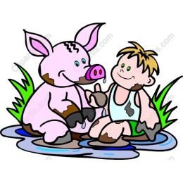 Whimsical Muddy Boy and Pig