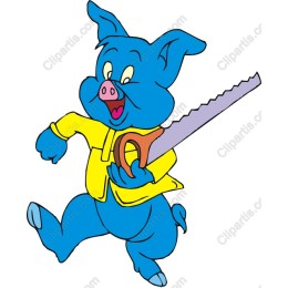 Cheerful Blue Pig with Saw