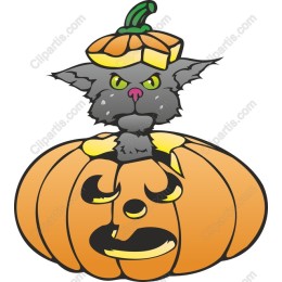 Whimsical Halloween Cat and Pumpkin
