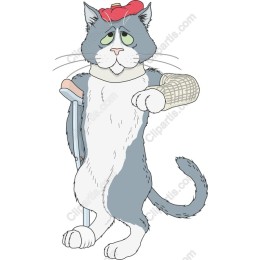 Whimsical Cat with Crutch and Sling