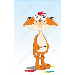 Creative Cartoon Cat with Paintbrush